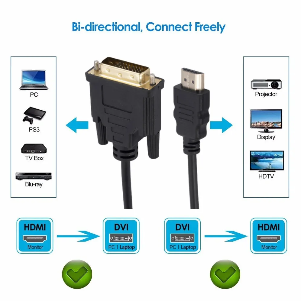 Bi-Direction HDMI-compatible to DVI Adapter Cable 4K Male 24+1 DVI-D to Male HDMI High Speed Cable For PS4/3 TV BOX DVD XBOX