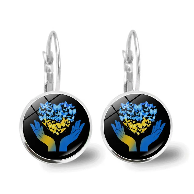 Ukrainian Element Earrings Women\'s Simple and Versatile Yellow and Blue Sunflower Butterfly Earrings Earrings Temperament