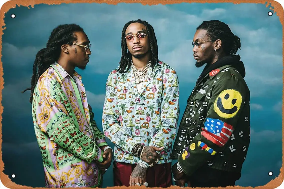 Muecddoa Music Metal Signs Vintage Migos Rap Hip Hop Poster Hip Hop Wall Art Retro Decor Tin Sign-8x12inch