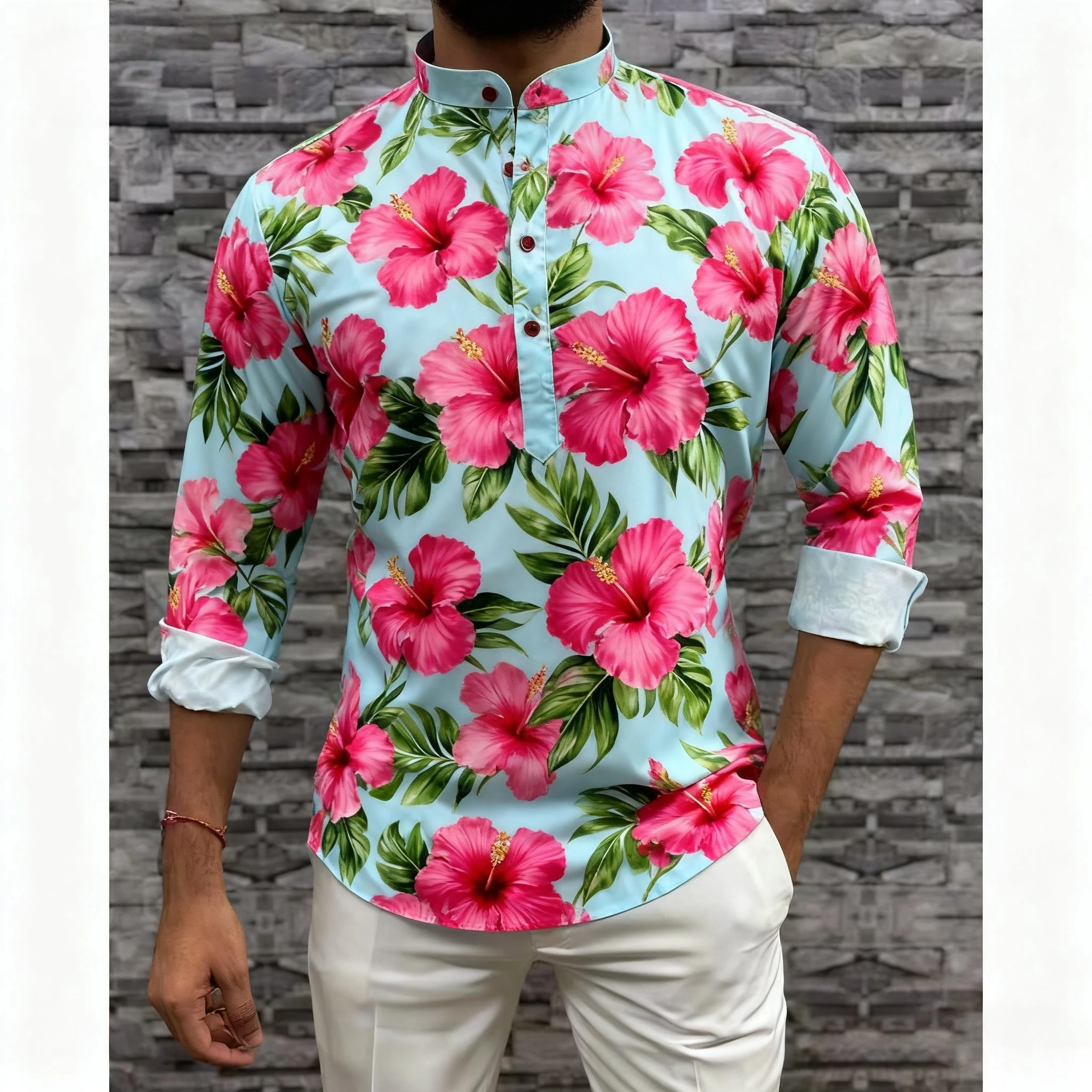 Abaya Thobe árabe de manga larga para hombre, caftán musulmán Henley, vestido liso con bandas, camisas, camiseta árabe musulmana para hombre