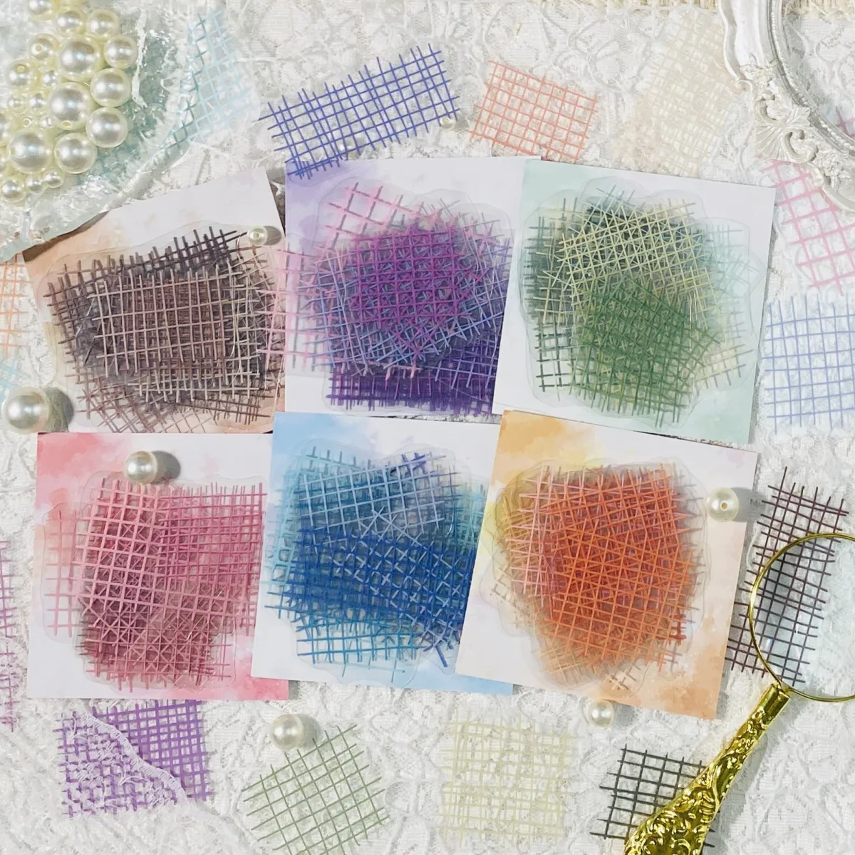 

20PCS Line Grid Stickers PET Material Transparent Stickers for Scrapbooking Supplies Aesthetic Junk Journal Stickers