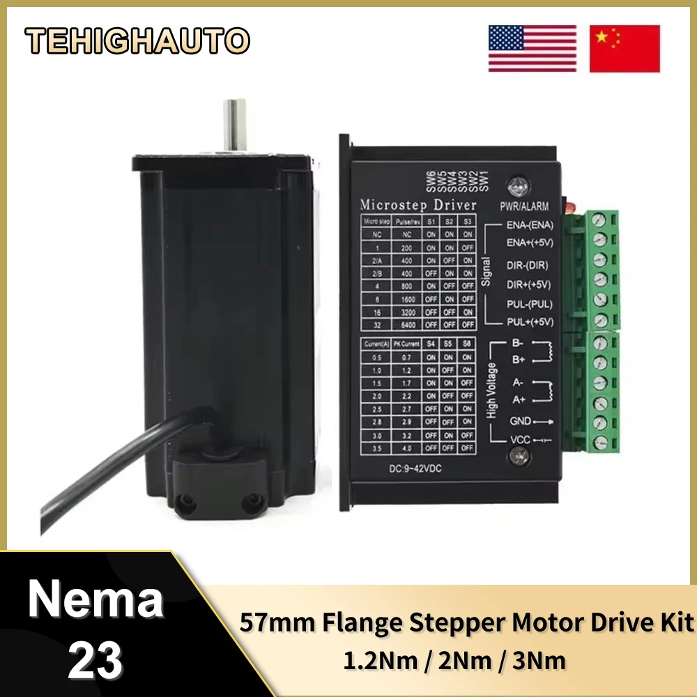 Nema23 Open Loop Stepper Motor Driver Kit 1.2Nm 2Nm 3NM 2 Phase 3A 57 Motor Kit TB6600 for CNC Engraving Milling Machine