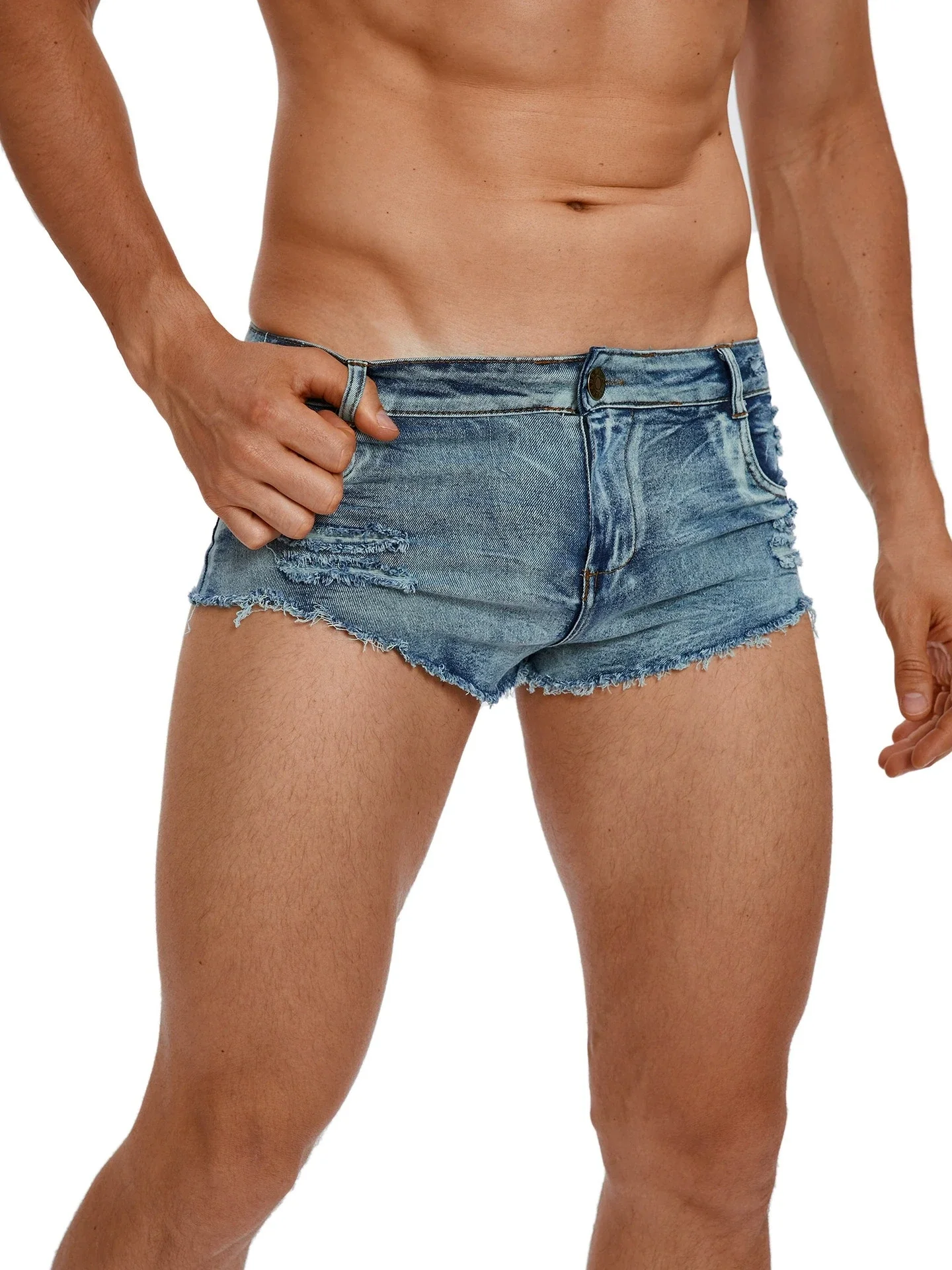 Pantalones Cortos de Mezclilla para Hombre, Cintura Baja, con Bolsillos, Estilo Casual de Verano, Color Denim Vintage, Pantalones Cortos para Discoteca, Ropa Masculina