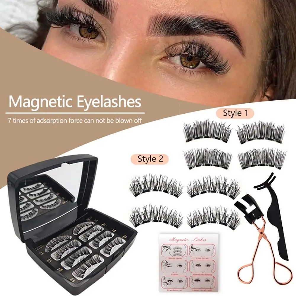 Wieder verwendbare natürliche lange leicht Falsies Wimpern Kit 3d Doppel magnete Verlängerung magnetische Wimpern kein Kleber benötigt Wimpern