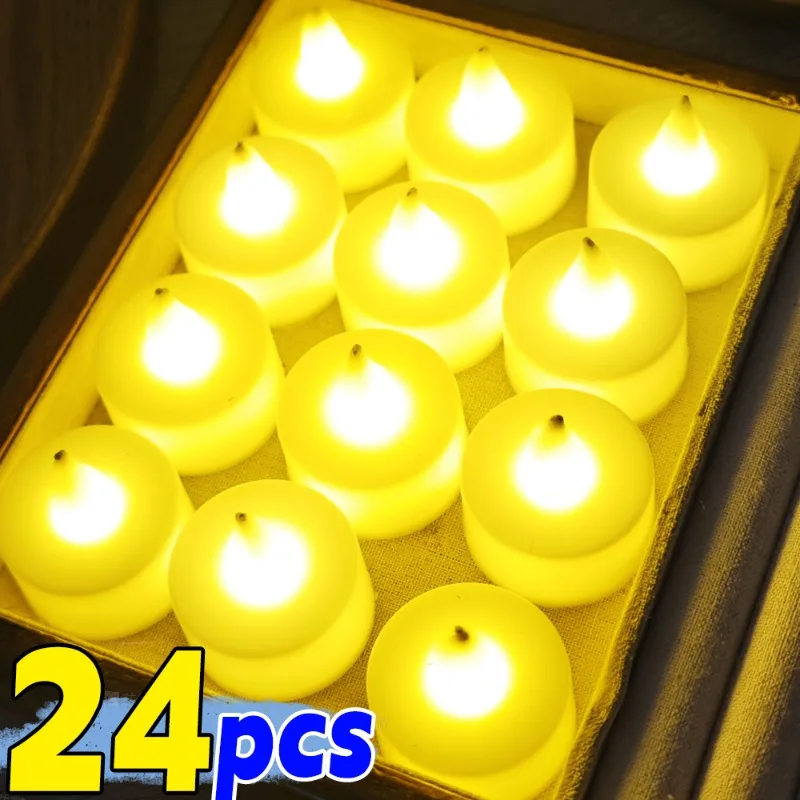 6-24pcs Flameless Led Candle for Home Christmas Party Wedding Decoration Round-shaped Electronic Battery-Power Tealight Candles