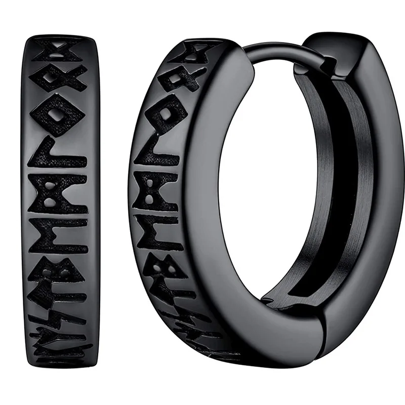 Kolczyki kółka ze stali nierdzewnej Norweski Viking Rune dla mężczyzn Kobieta Unisex 12 Mm Huggie Hoop Religijna biżuteria kolczyków