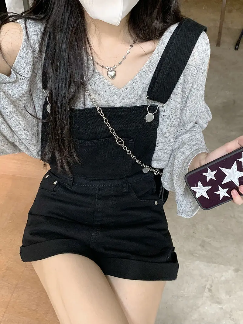 2 สี S-XL DENIM Rompers ผู้หญิงวินเทจเกาหลี Chic Streetwear ฤดูร้อนหวานสูงเอว Preppy สไตล์ DENIM กางเกงขาสั้น (sm5833