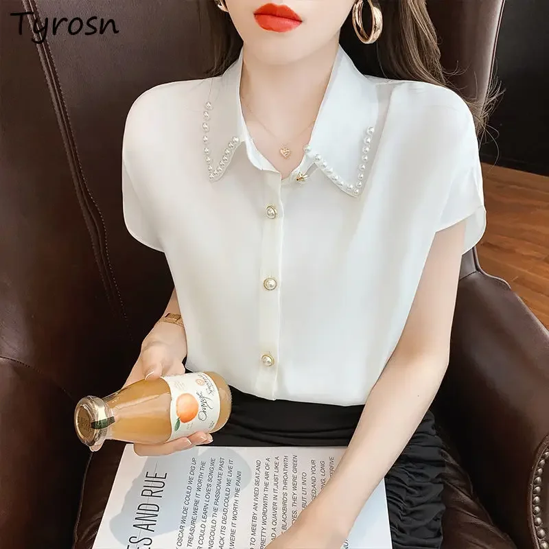 

Shirts Women Elegant Sweet Design Fashion Simple French Style Casual Cozy Turn-down Collar Basics Summer Charming Daily Ladies