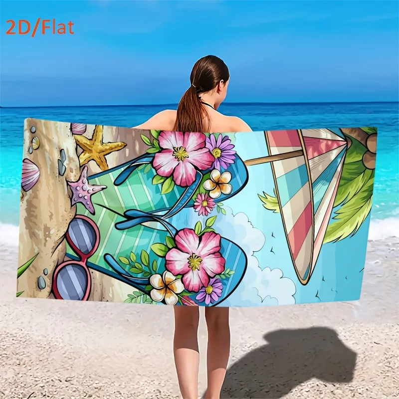 1pcs Summer Flip Flop Beach Towel, Soft Microfiber Quick Dry Oversized Bath Towel, Tropical Pool Blanket for Kids & Adults