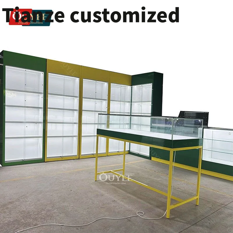 Customized-Wooden Store Display Retail Dispensary Glass Cabinet Cigar Display Showcase Shop With Led Sm