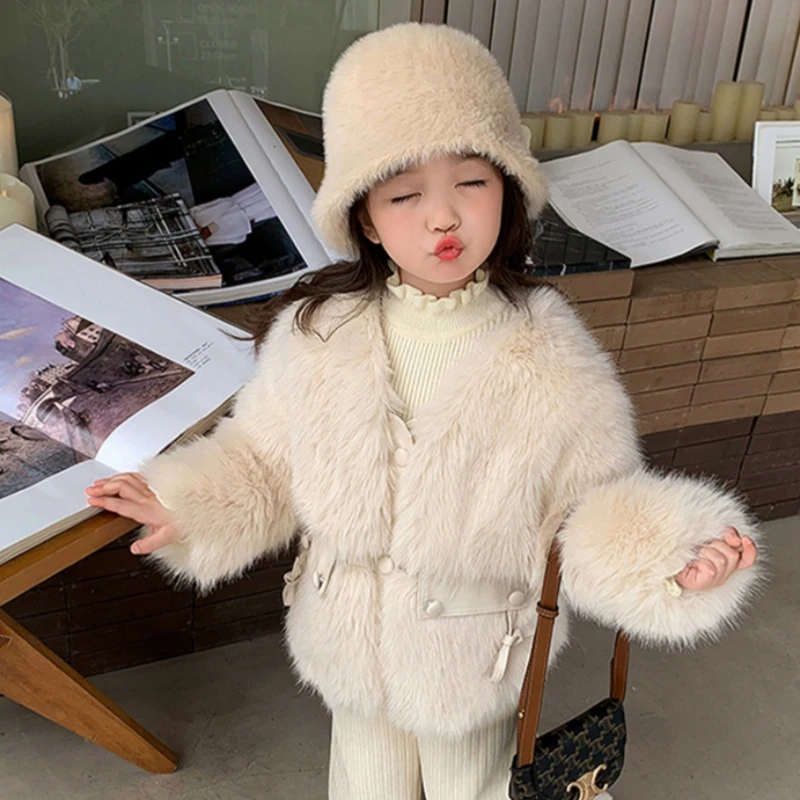 Girls Coat Jacket Winter Cotton Windbreak 2023 Beauty Warm Plus Thicken Velvet Furs School Outwear Children's Clothing