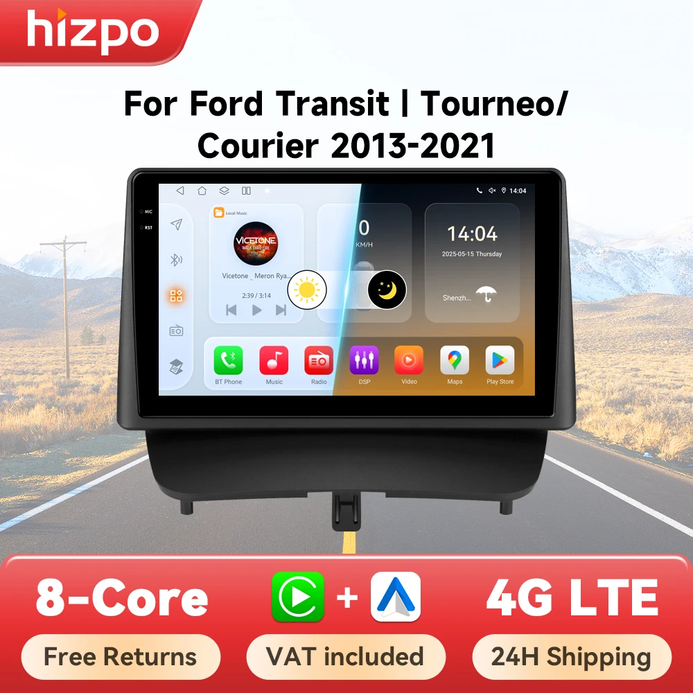 Hizpo Android 9-Zoll-QLED-Display für Ford Transit Tourneo Courier 2013 - 2021 Autoradio Navigation Multimedia GPS Auto Carplay GPS