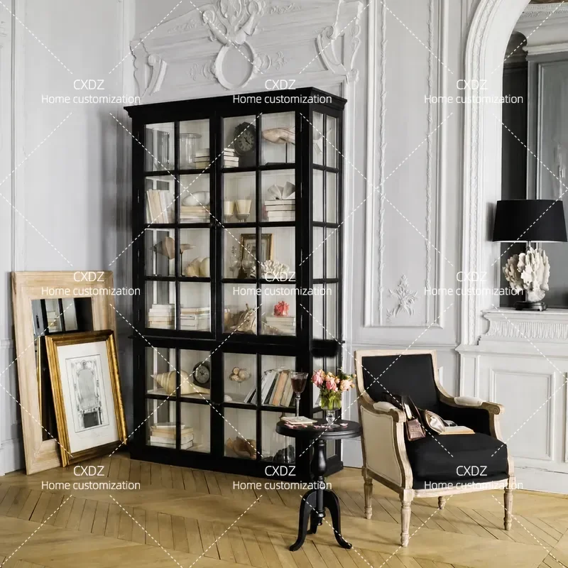 export dust-proof bookcase American living room display storage glass dining side wine cabinet arched display case