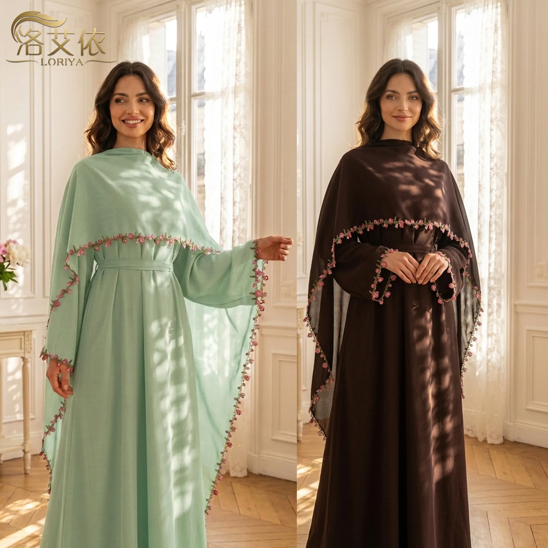 Elegant Pink Lace Trim Nida Tw - Abaya Modest Wear 评论和价格