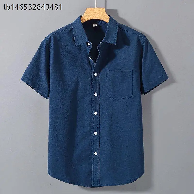 Men's Summer Thin Casual Cotton Linen Shirt Loose Fit Short Sleeve Trendy Handsome Breathable Lightweight Versatile Travel Ready