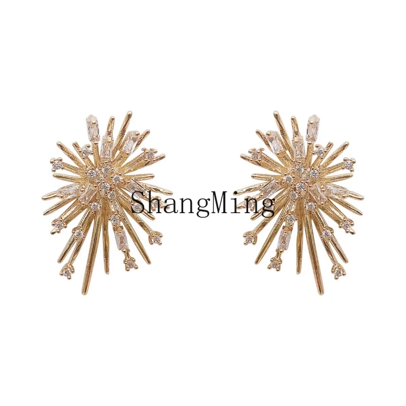 

ZYH sterling silver new fashion zircon fireworks stud earrings personalized exquisite high-end earrings