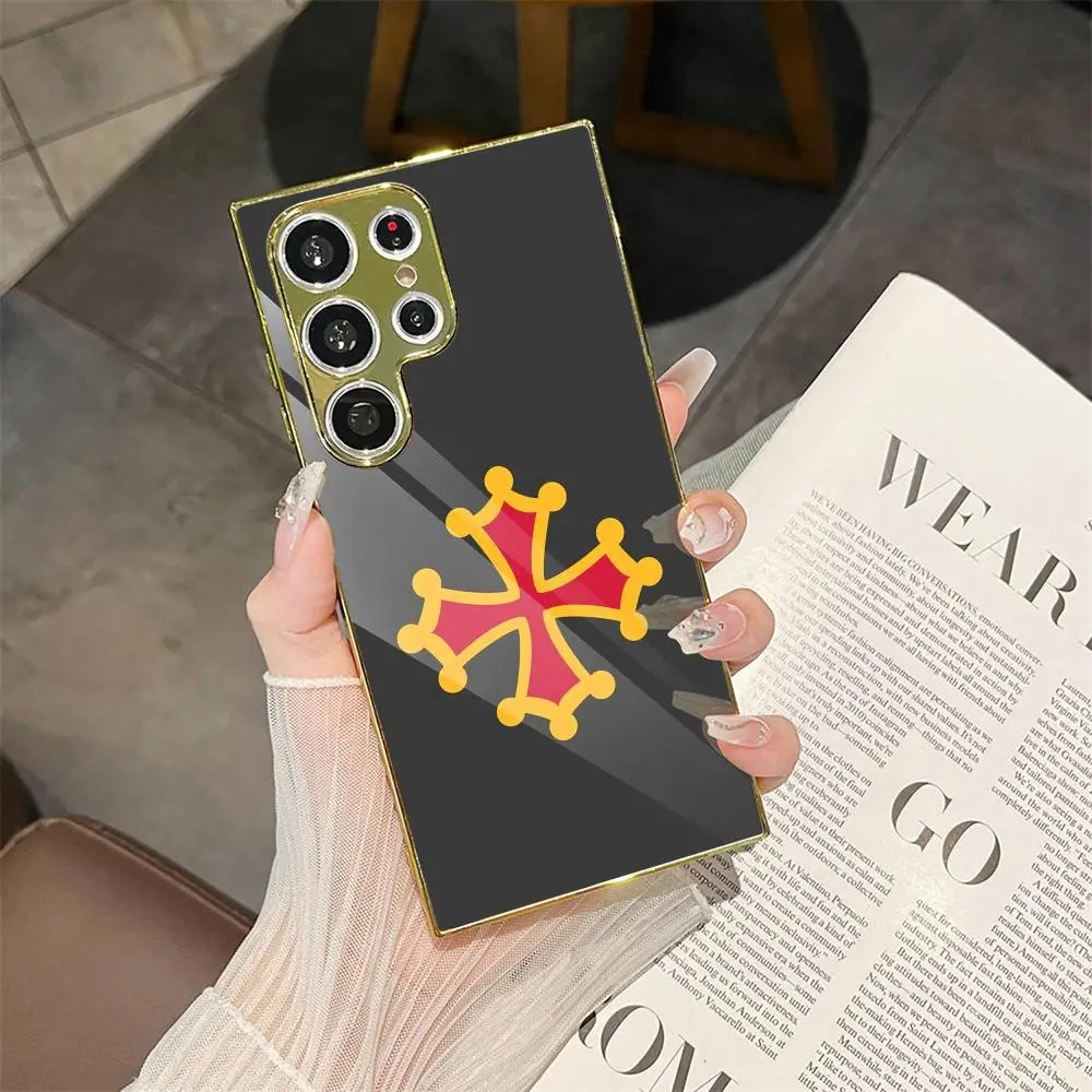 

France Region Occitania Occitan Cross Phone Case For Samsung Galaxy S25 S24 S23 Ultra Electroplated Metal Case Glass Back Cover