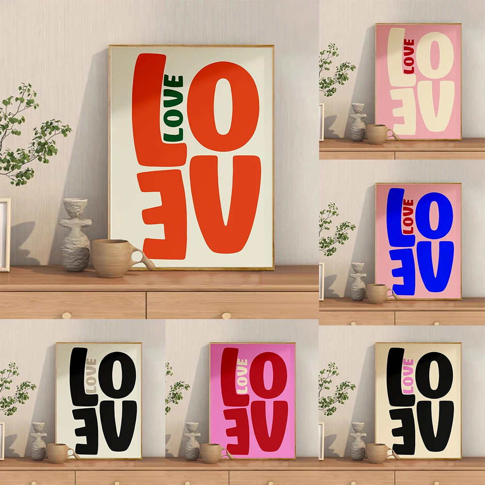 LOVE Quote Poster Red Black Blue Love Pictures Vintage Prints Wall Art Canvas Painting Bedroom Living Room Home Decorative