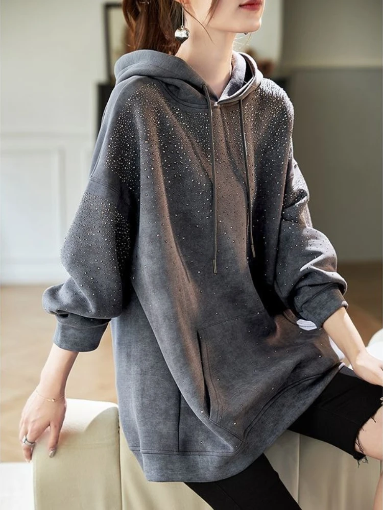 Women Hoodie Tie Dye Long Sleeve Hooded Sweatshirt Autumn Winter Warm Casual Streetwear Pullover Tops