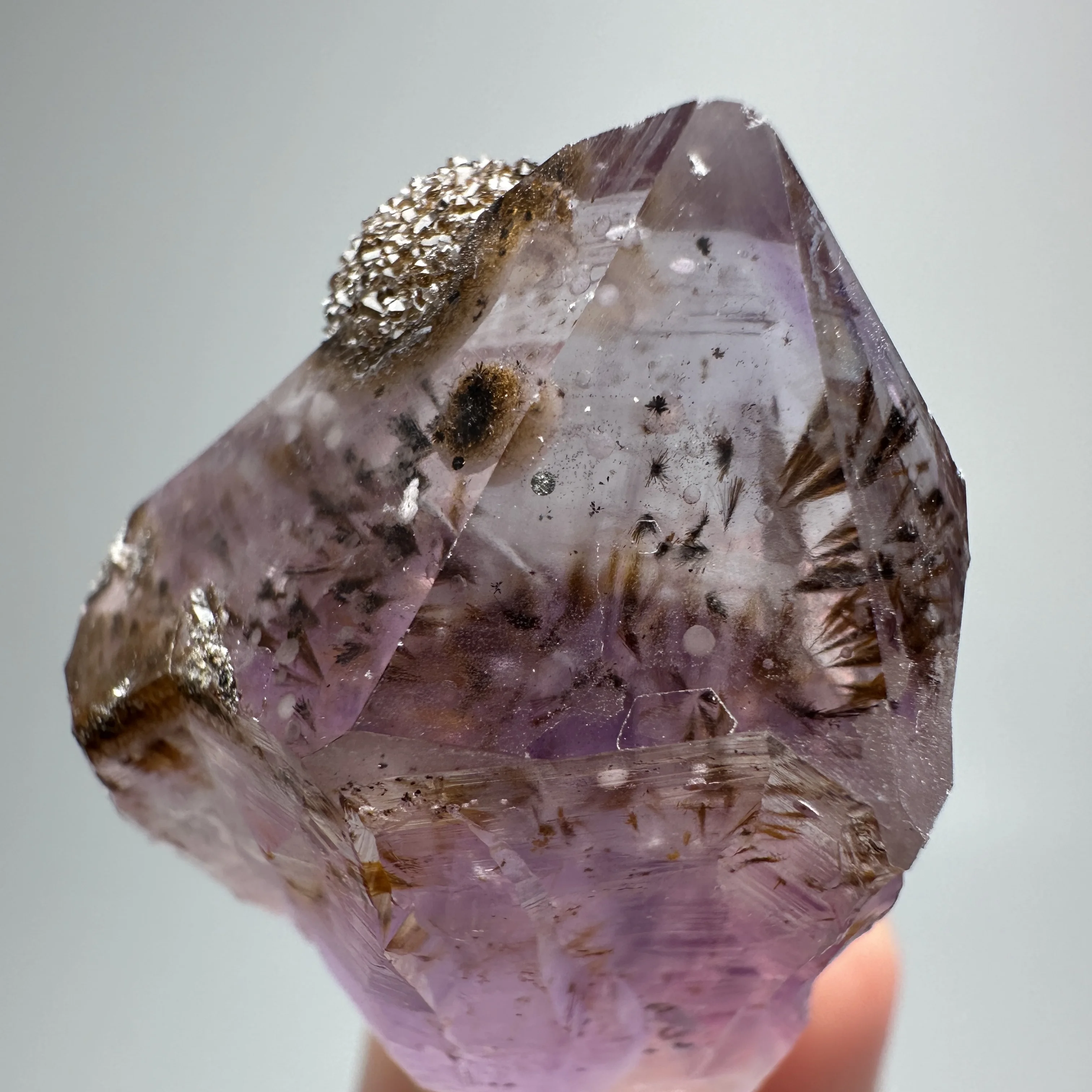 Natural Gold Rutilated Quartz Hair Purple Crystal Amethyst Mineral Specimen healing Stone Home