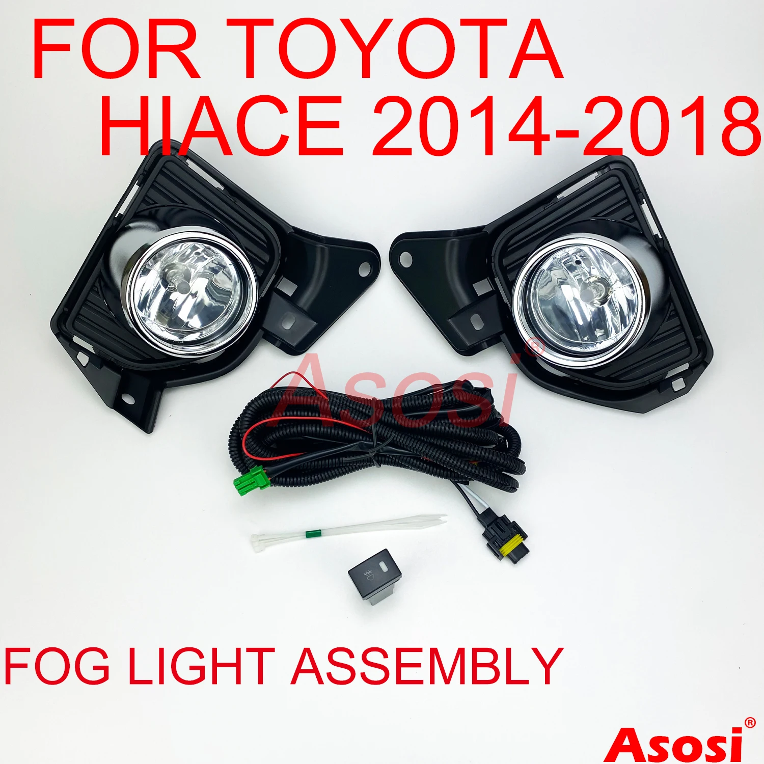 

Front Bumper Fog Light Kit For Toyota Hiace 2014 2015 2016 2017 2018 Right+Left Side With Bulb Switch Wire Harness Chrome Bezel