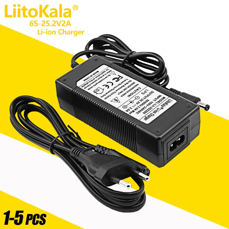 1-5pcs LiitoKala 6S 25.2V 2A 24V Battery pack Power Supply lithium Li-ion batterites Charger AC 100-240V Converter Adapter