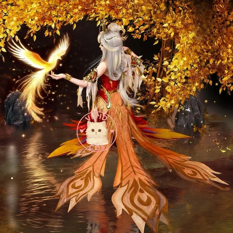 

ABC123 Game of Honor of the Kings Cosplay Phoenix Costume Anime Wang Zhaojun High Quality Role Play Dress Wig Shoes P3;F'6,C;7.Y