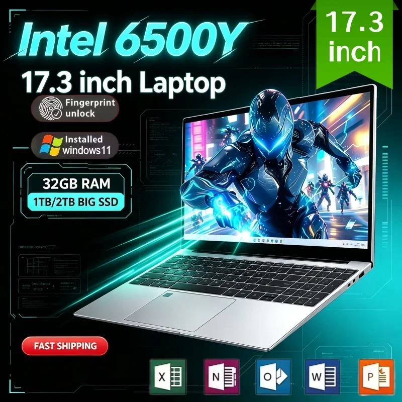 Large Screen Laptop 17.3 Inch Intel 6500Y 16/32GB RAM Ultimate Windows11 1/2TB BIG SSD Portable Laptop Office Study