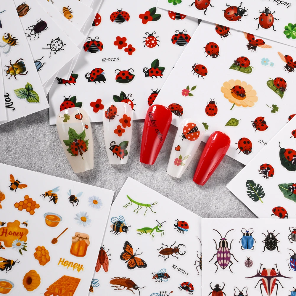 30 stks/set Zeven Sterren Lieveheersbeestje Nail Stickers 3D Creatieve Vlinder, Lieveheersbeestje, Slak, Bee Insect Serie Nail Decals manicure Decor
