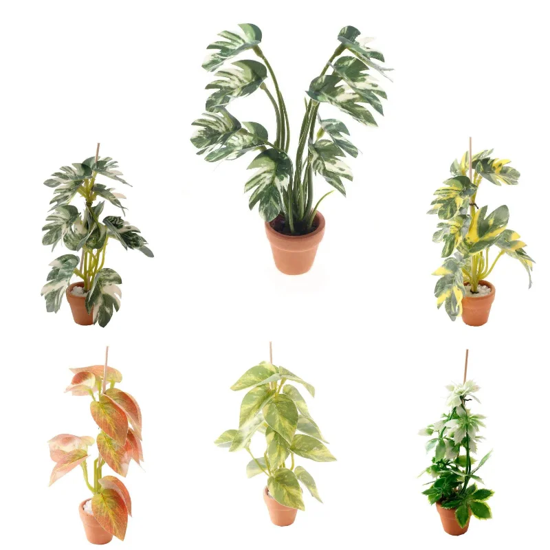 1Pcs Grüne Monstera Pflanze Topf Home Dekoration Garten Bonsai Modell 1/12 Puppenhaus Simulation Micro Landschaft