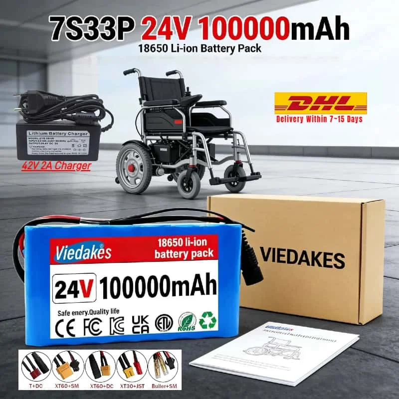 

Best Seller 7S3P 18650 Li-ion Battery Pack High Capacity 24V 100000mAh Power Supply for 24v lithium wheelchair battery