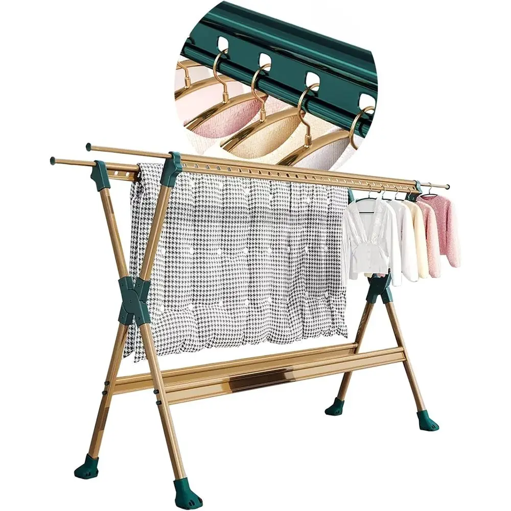 

Collapsible Clothes Drying Rack - Durable, Non-Slip Stand for Indoor & Outdoor Use (Gold)