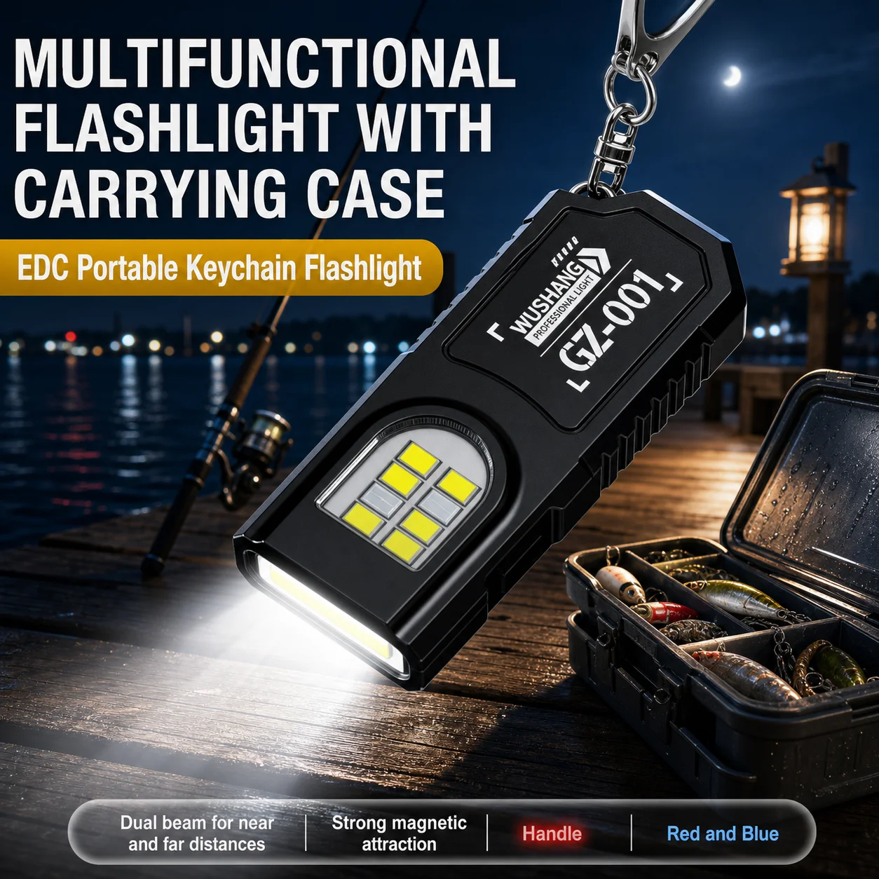 Powerful Mini COB LED Keychain Flashlight USB C Rechargeable Hanging Work Light Waterproof Keyring Camping Walking Pocket Lamp