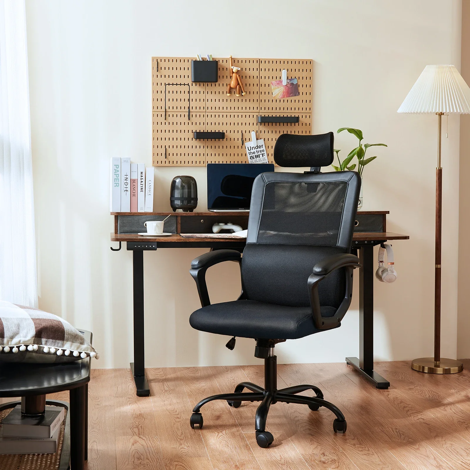 Ergonomic Office Desk Chairs Adjustable Height Headrest Computer Gaming Chair Black Lumbar Support Comfy Seat Armchair