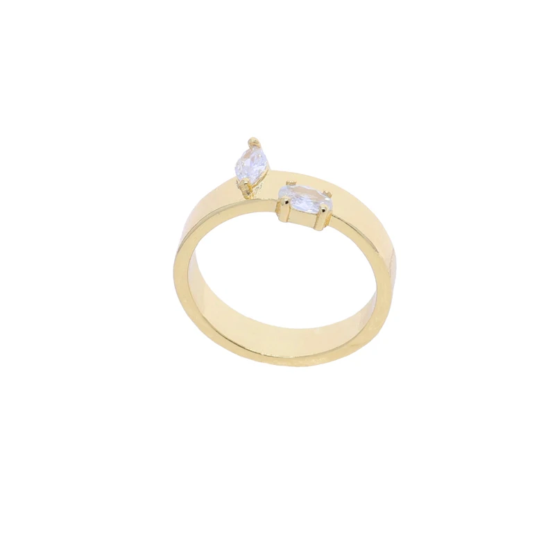 Gold plated simple high polished ring with geometric shape inlaid, high-quality shiny zircon, fashionable women's ring jewelry