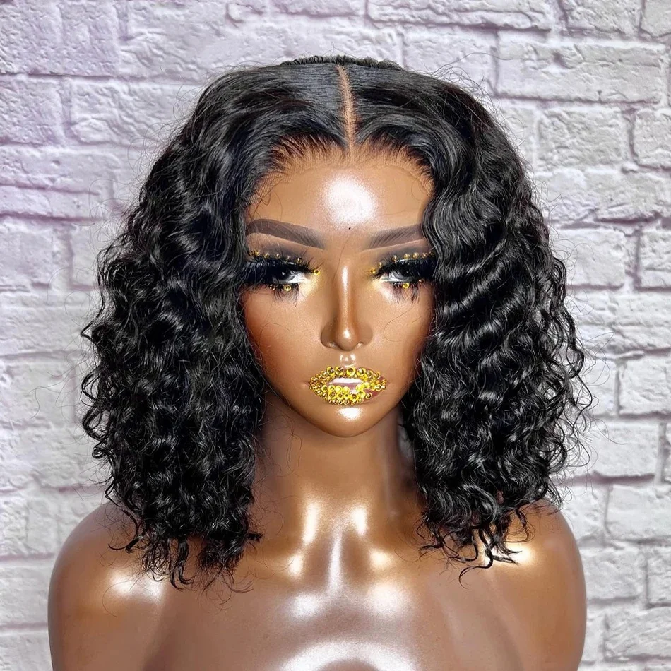 Rosabeauty Short Bob HD Lace Wigs Human Hair Curly 5x5 Glueless Ready To Wear Lace Frontal Wig Deep Wave For Women 250 Density