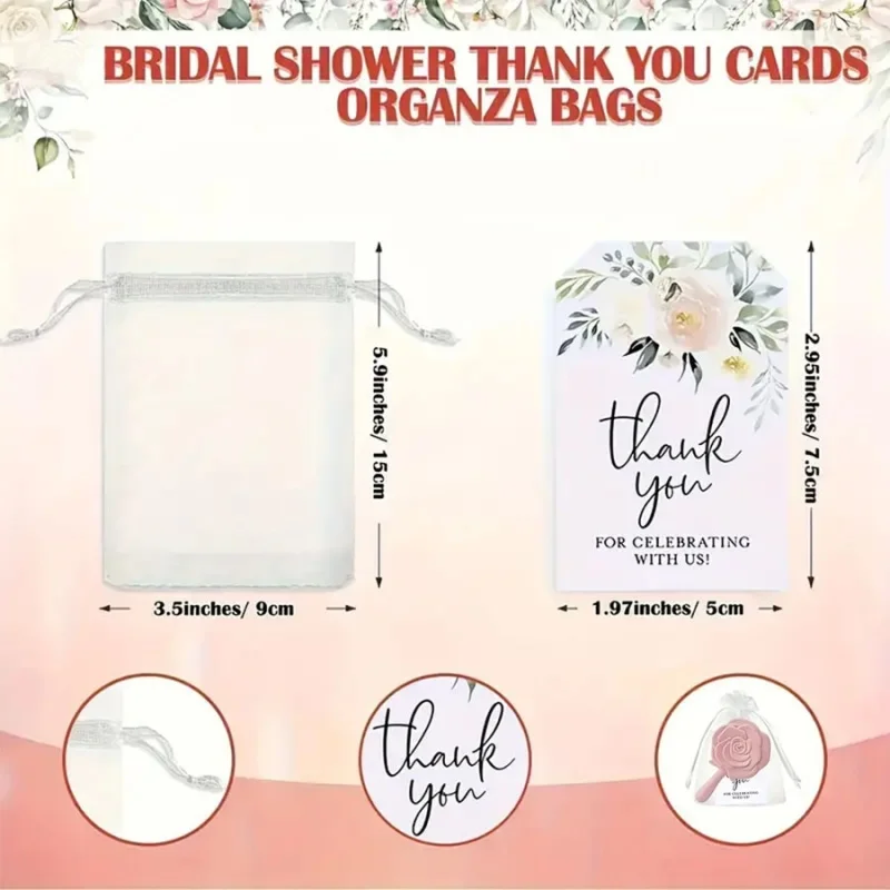 1-20Set Pink Rose Flowers Makeup Mirror Pocket Thank You Card Bridal Shower Souvenir Gifts Wedding Favors for Guests Party Decor view 6