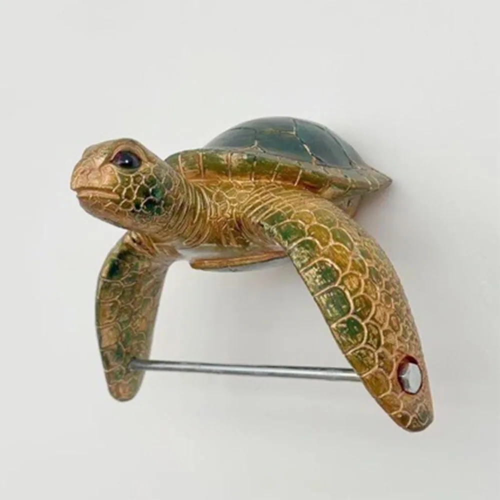 Resin Sea Turtle Toilet Paper Holder Coastal Style Cute Wall Mount Tissue Rack Beach Themed Marine Animal Toilet Roll Holder