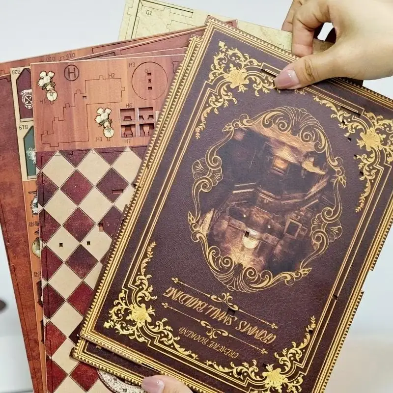 DIY Book Nook Kit Miniatur Puppenhaus Retro Bibliothek Bücherregal Einsatz Holzmodell Lernspielzeug Geschenk für Erwachsene