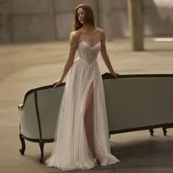 Eightree Boho Beach A-Line Wedding Dresses Spghetti Straps Lace Split Bridal Dress Princess Wedding Ball Prom Gowns Customized