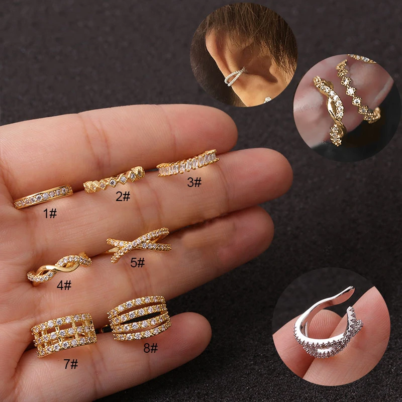 Fashion 1pc Ear Clips without Piercing Cz Ear Cuff Conch Earrings for Women Girls Cartilage Helix Conch Fake Piercing Jewelry