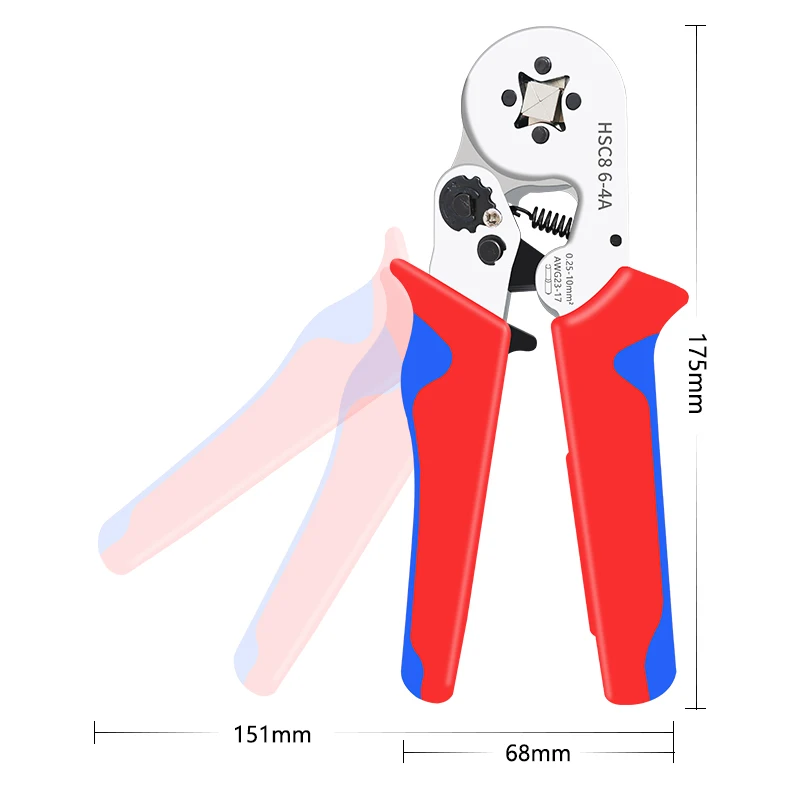 Crimping Pliers Ferrule Sleeves Tubular Terminal Tools HSC8 6-4 0.25-10mm2 Professional Electrician Adjustable Ratche