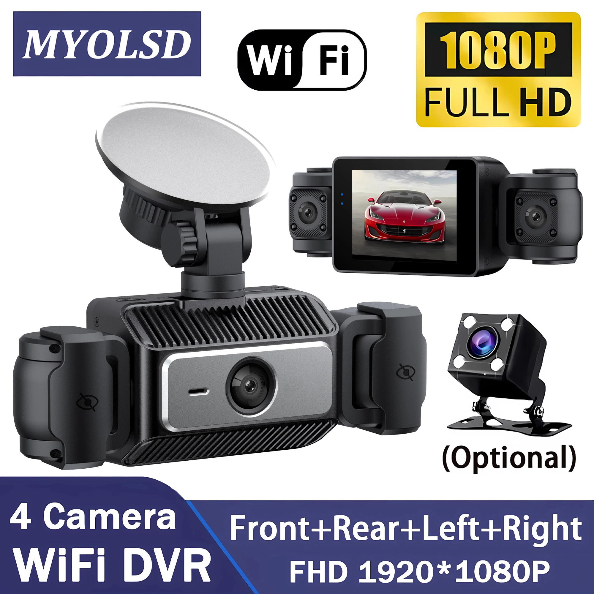 4 Lens 360 Degree Dash Cam For Cars WIFI APP Car DVR 1080P 4 Camera Channel Video Driver Recorder Cabin Rear View Camera