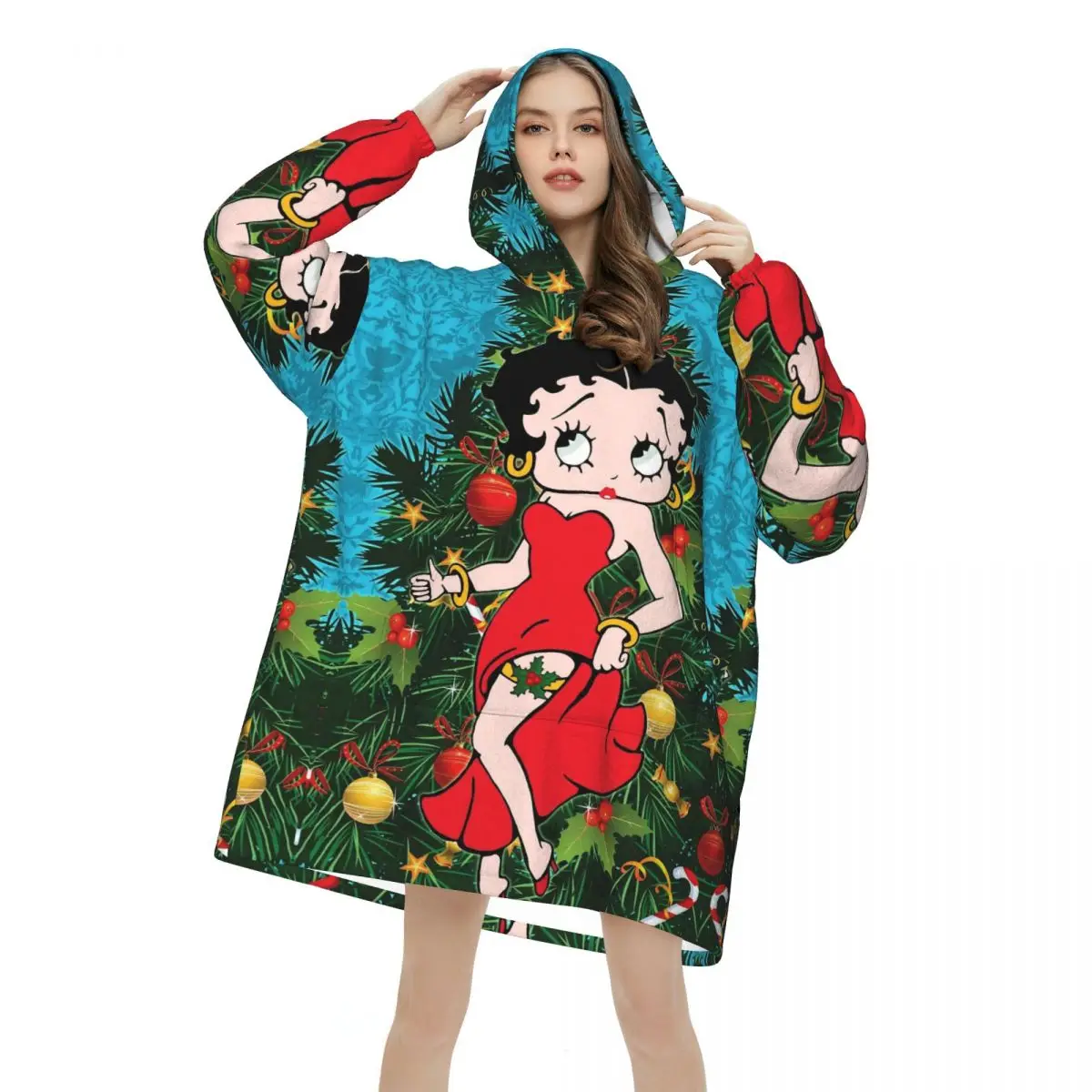 

Негабаритное носимое одеяло B-Bettys Boops, подарки для женщин и мужчин, ультрамягкие плюшевые теплые толстовки, одеяла с карманом