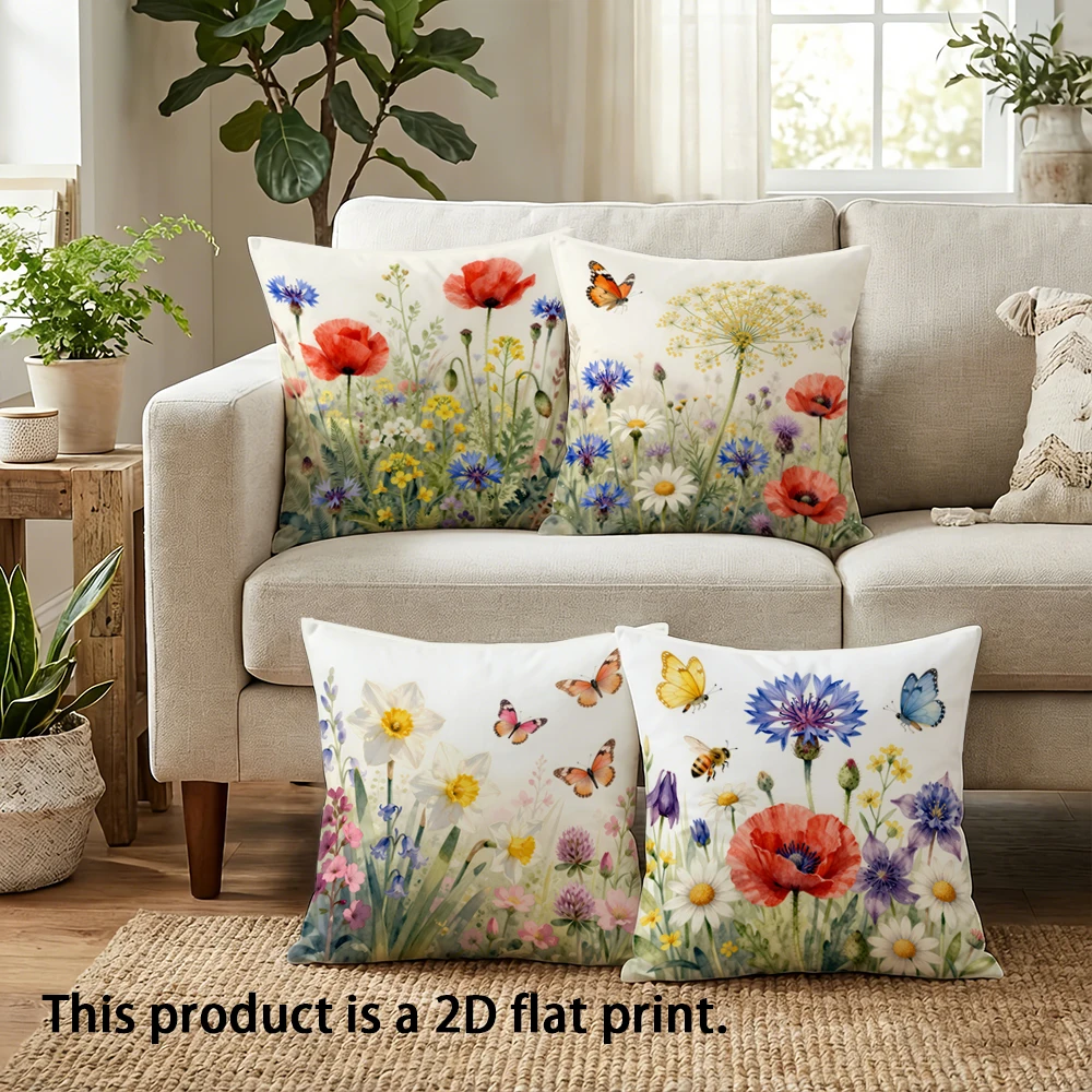 Pillow Cases Anime Pillow Cases Embroidered Floral Print Butterfly Bee Sofa Cushion Cover Home Bedroom Room Decoration