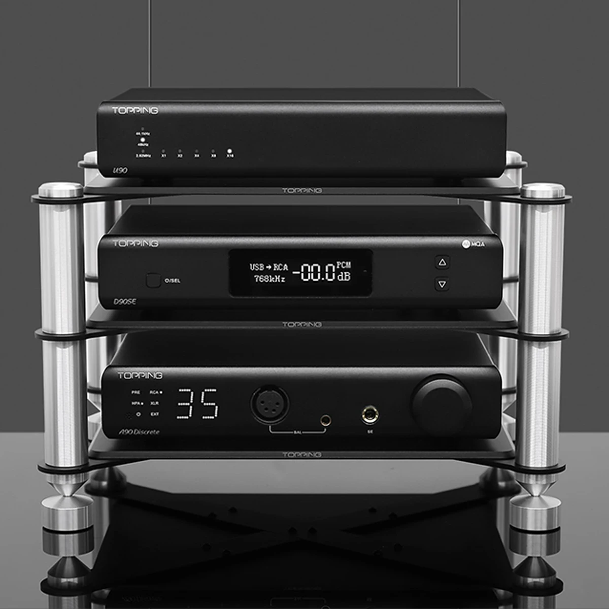 Rack de alumínio TOPPING SR2 compatível com séries D90, LA90D, A90D, Pre90, EXT90, U90, LA90, DM7, DX7 Pro, DX7 Pro+, DX5, D30 Pro