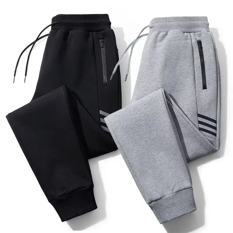 Pure Cotton Wadded Trousers Loose-Fit Straight-Leg Grey Sweatpants For Men Casual Style Spring Autumn Summer Thin Version