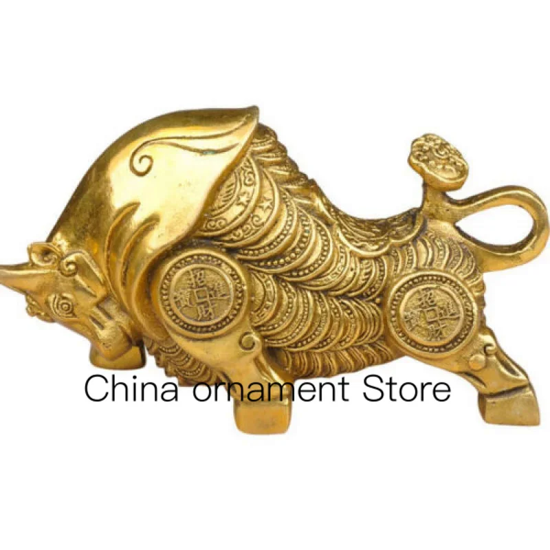 Logo Antique Wall Street Bronze Bull Statue Lucky Coin Money Cow