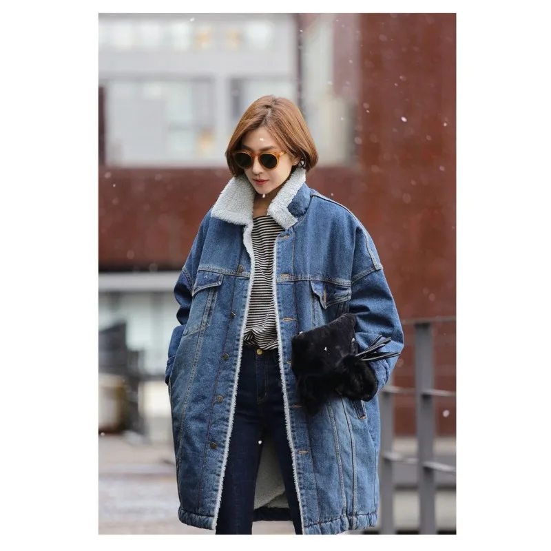 

Autumn and Winter New Women's Coat Denim Jacket Large Thick Lamb Wool Cotton Women's Long Warm Denim Jacket