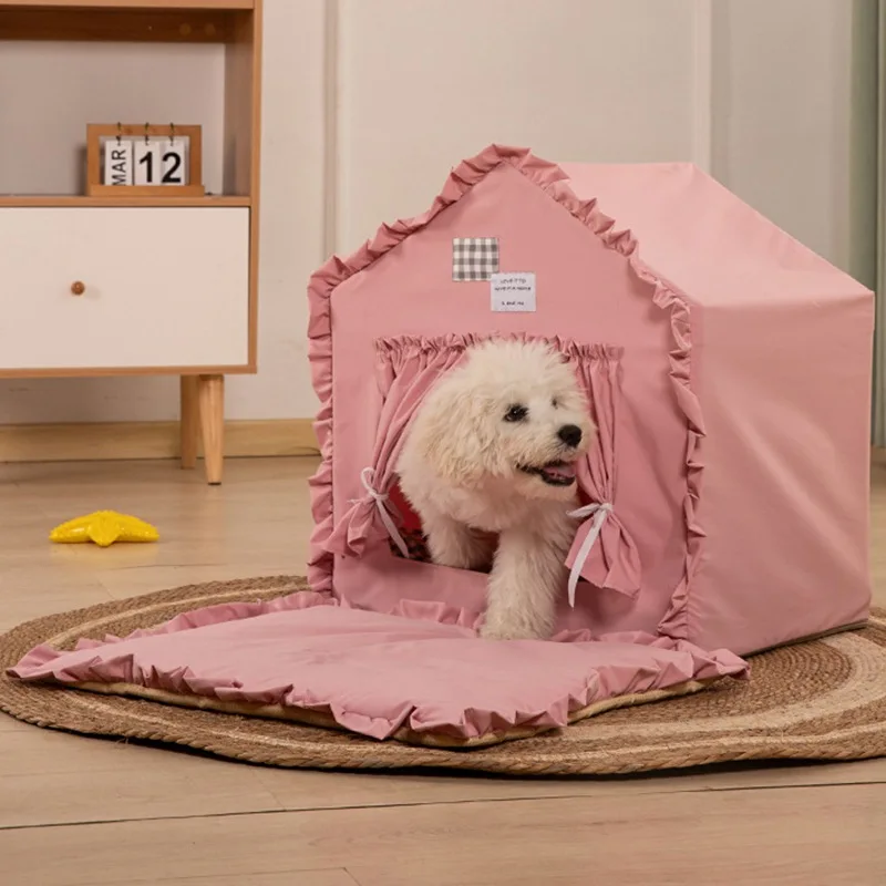 New Pet Bed Cat House Princess Wind Lace House Cat Dog Indoor Tent Villa Four Seasons Universal Puppy House Bed Accessories